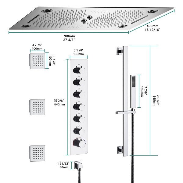 Cascada Pisa 16"x28" Music LED Shower System - Features