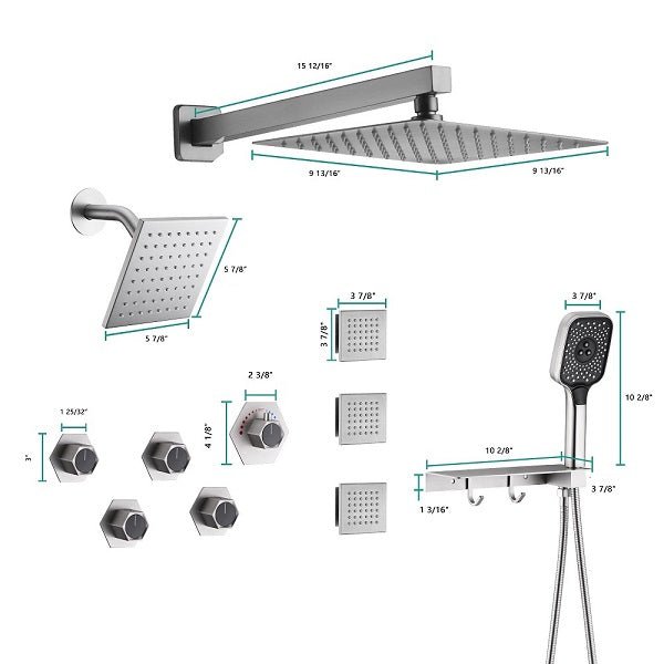 Cascada Pompeii 12" Brushed Nickel Shower Set - Features