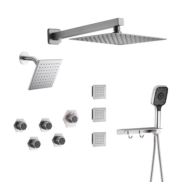Cascada Pompeii 12" Brushed Nickel Shower Set - Dimensions