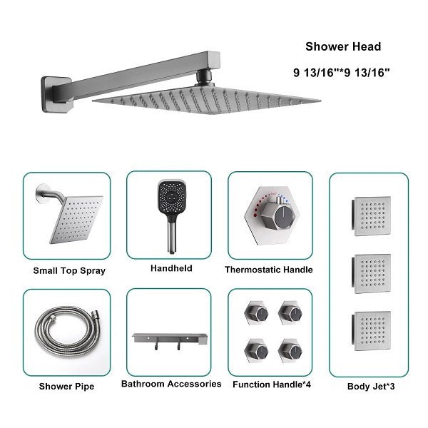 Cascada Pompeii 12" Brushed Nickel Shower Set - Close-Up