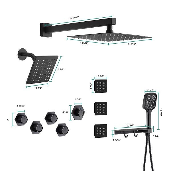 Cascada Pompeii 12" Matte Black Shower Set - View 9