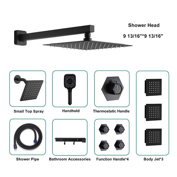 Cascada Pompeii 12" Matte Black Shower Set - Features