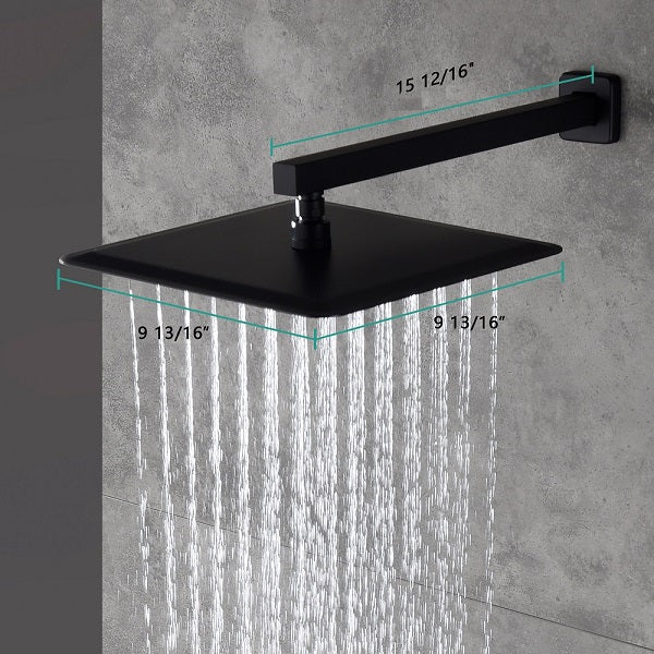 Cascada Pompeii 12" Matte Black Shower Set - Dimensions