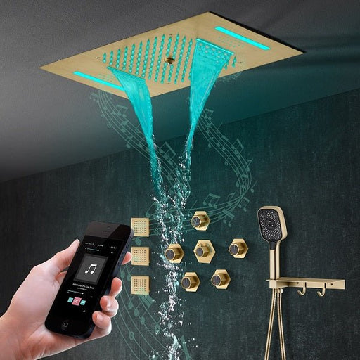 Cascada Positano 15"x23" Brushed Gold Music LED Shower System