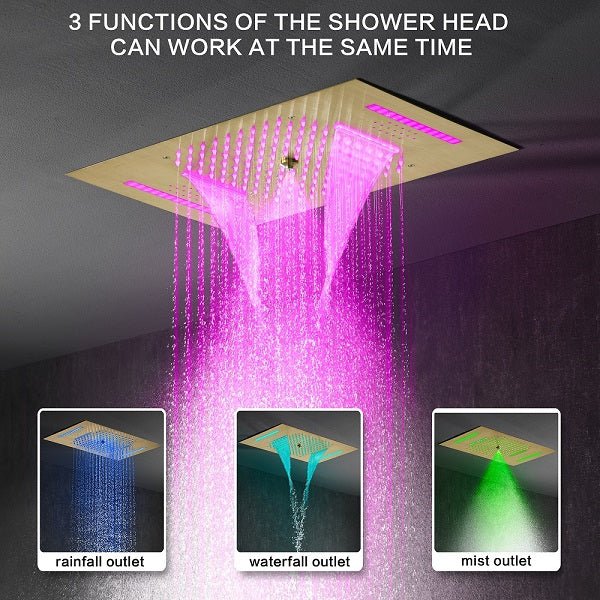 Cascada Positano 15"x23" Brushed Gold Music LED Shower System - Side View