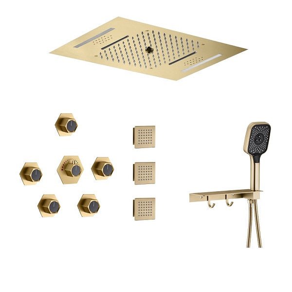 Cascada Positano 15"x23" Brushed Gold Music LED Shower System - View 10