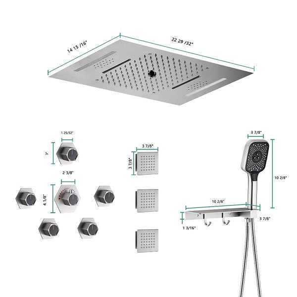 Cascada Positano 15"x23" Brushed Nickel Music LED Shower System - Lifestyle View