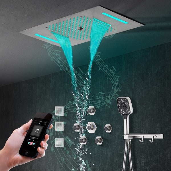 Cascada Positano 15"x23" Brushed Nickel Music LED Shower System