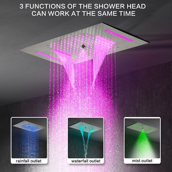 Cascada Positano 15"x23" Brushed Nickel Music LED Shower System - Side View