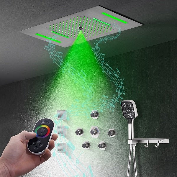 Cascada Positano 15"x23" Brushed Nickel Music LED Shower System - View 12