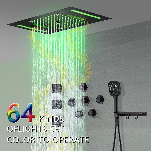Cascada Positano 15"x23" Matte Black LED Music Shower System - Installation View