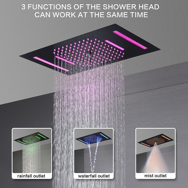 Cascada Positano 15"x23" Matte Black LED Music Shower System - Close-Up