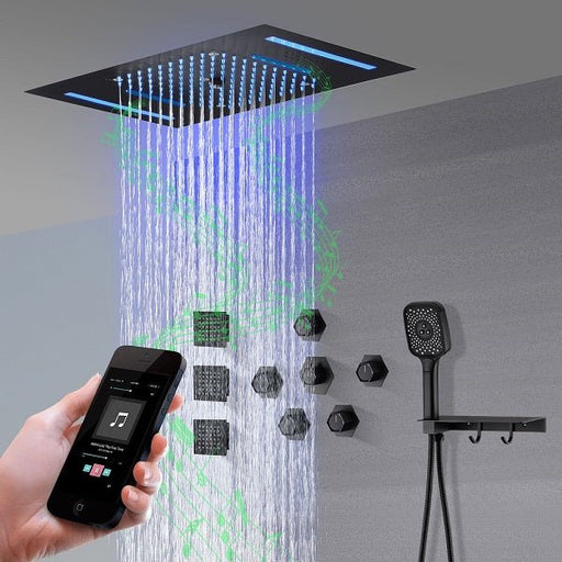Cascada Positano 15"x23" Matte Black LED Music Shower System