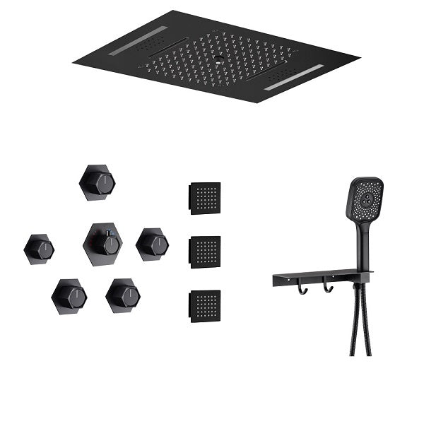 Cascada Positano 15"x23" Matte Black LED Music Shower System - Features