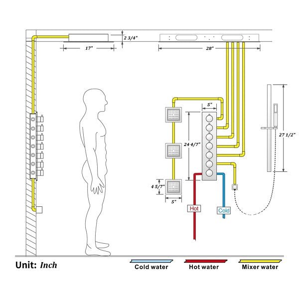 Cascada Rainbow 16"x28" Brushed Gold LED Bluetooth Shower System - Lifestyle View
