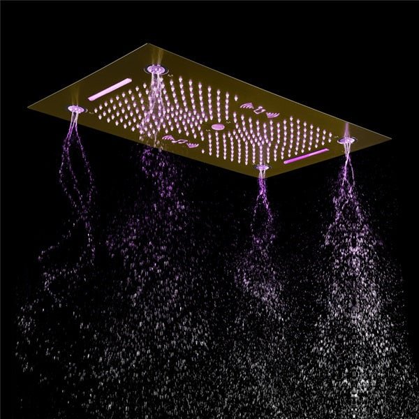 Cascada Rainbow 16"x28" Brushed Gold LED Bluetooth Shower System - View 10