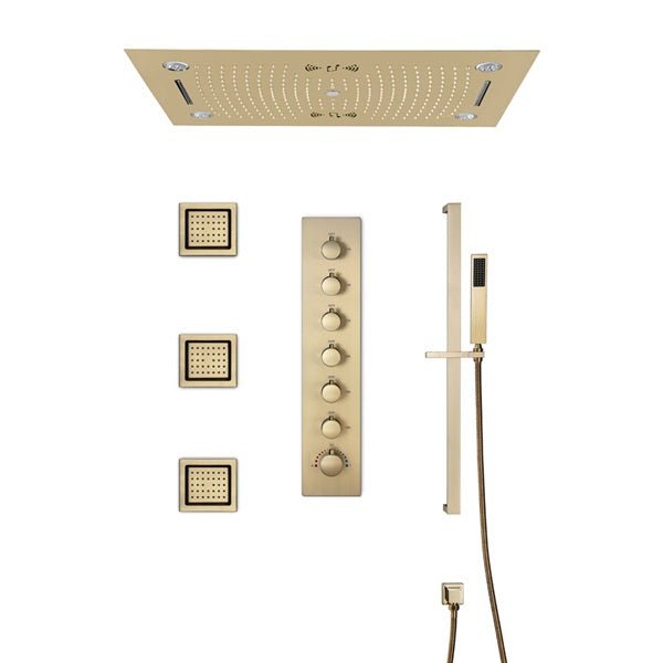 Cascada Rainbow 16"x28" Brushed Gold LED Bluetooth Shower System