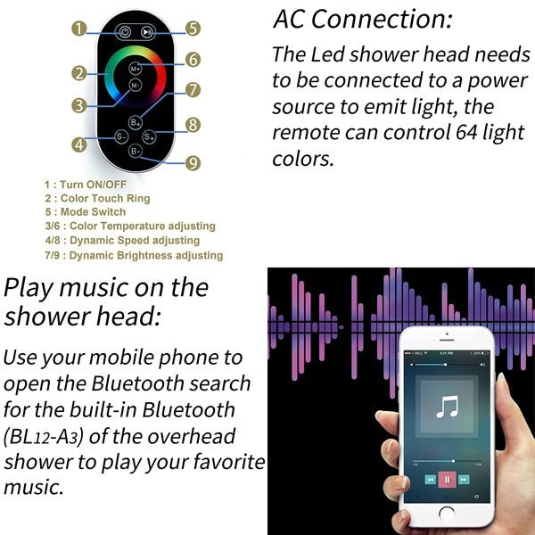 Cascada Rainbow 16"x28" Brushed Gold LED Bluetooth Shower System - View 11