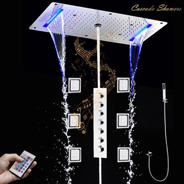 Cascada Ravenna: 15”x32” Bluetooth Shower System with LED Lights, 6 Functions - Dimensions