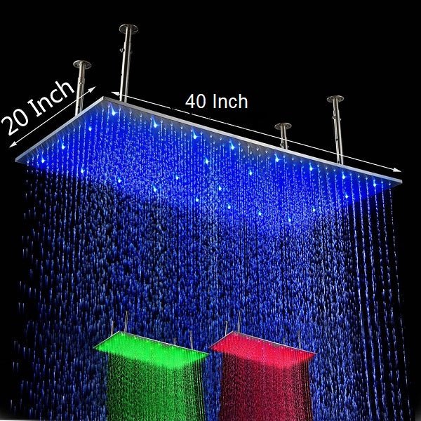 Cascada Rectangular Ceiling Mount Rainfall LED Shower Head (Include Shower Arm) - View 16