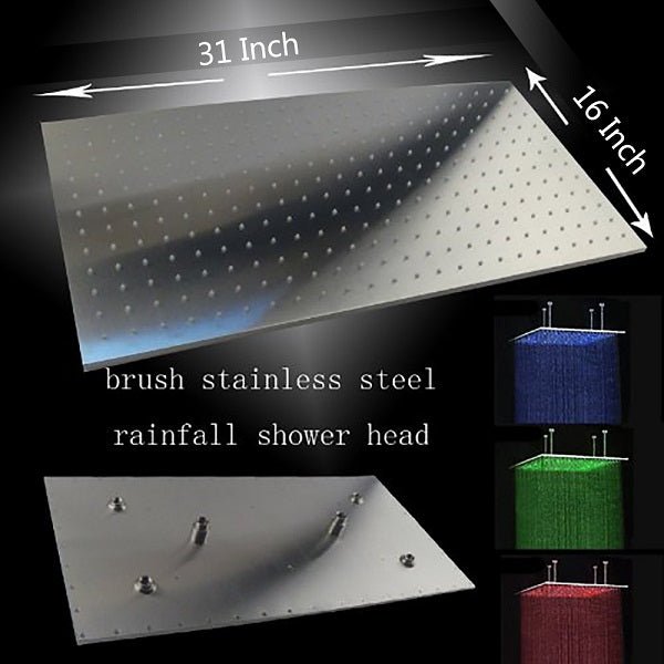 Cascada Rectangular Ceiling Mount Rainfall LED Shower Head (Include Shower Arm) - View 13