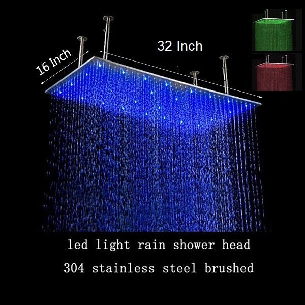 Cascada Rectangular Ceiling Mount Rainfall LED Shower Head (Include Shower Arm) - View 14