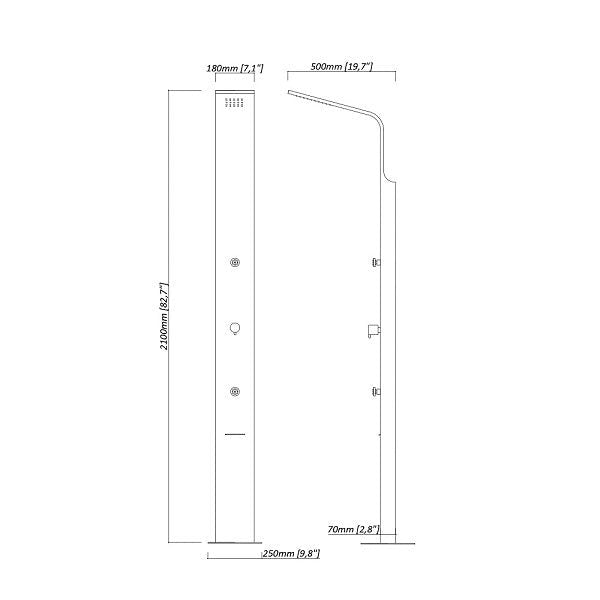 Cascada Showers Giardino 82 Inch Outdoor Shower Panel: Experience Spa-Like Luxury in the Comfort of Your... - Dimensions