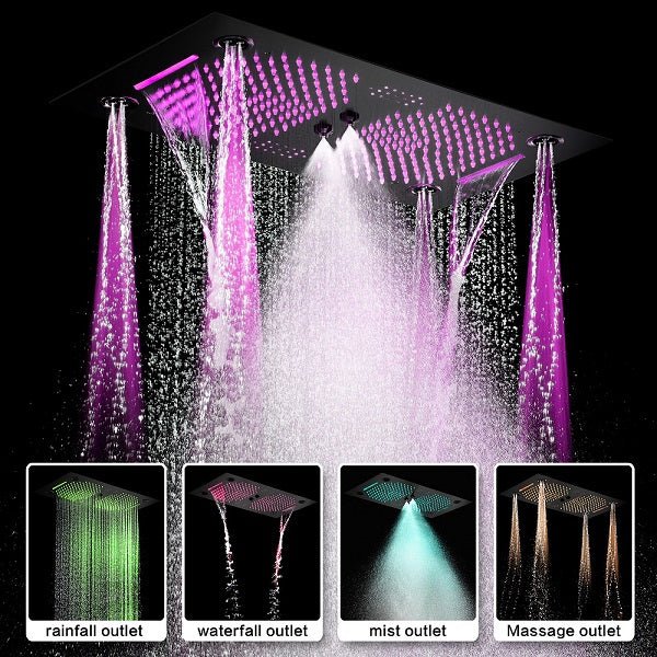 Cascada Sicilian 16"x28" Music LED Waterfall Shower System with Dual Rain Showerheads - Side View