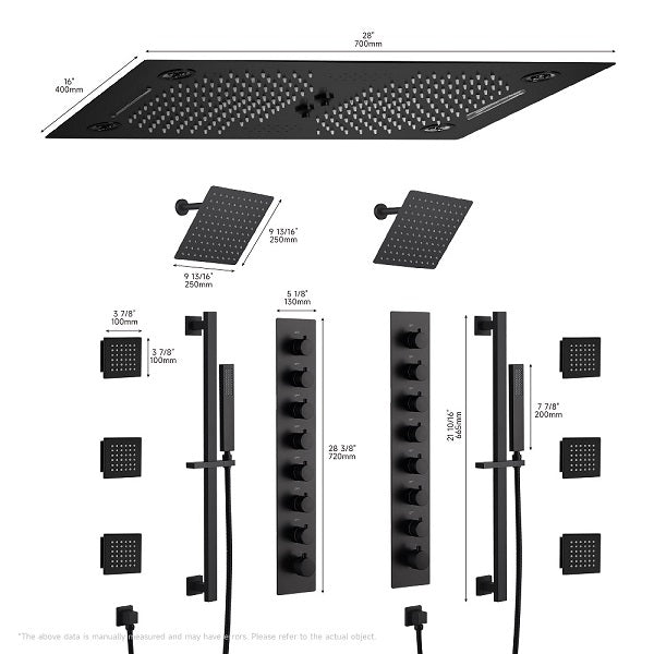 Cascada Sicilian 16"x28" Music LED Waterfall Shower System with Dual Rain Showerheads - View 13