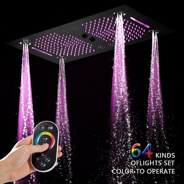 Cascada Sicilian 16"x28" Music LED Waterfall Shower System with Dual Rain Showerheads - Detail View