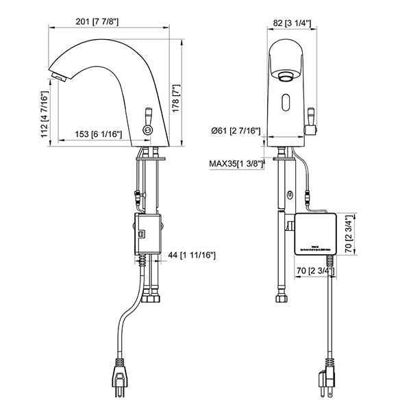Cascada SmartFlow Matt Black Automatic Bathroom Faucet with Hot & Cold Mixer - Side View