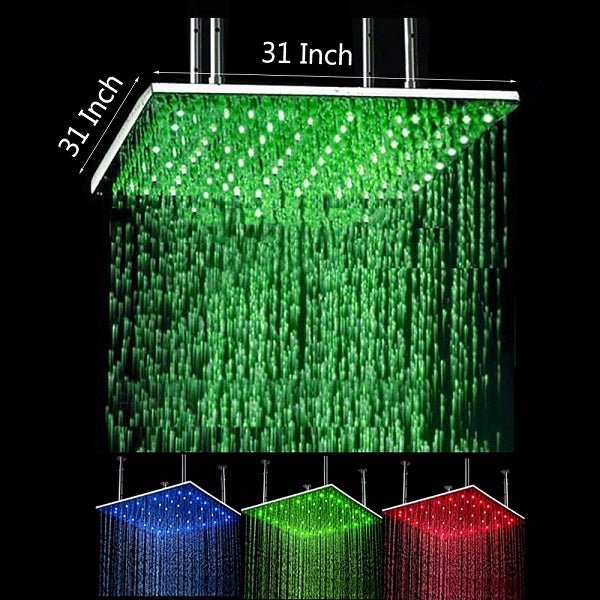 Cascada Square Ceiling Mount Rainfall LED Shower Head (Include Shower Arm) - View 13