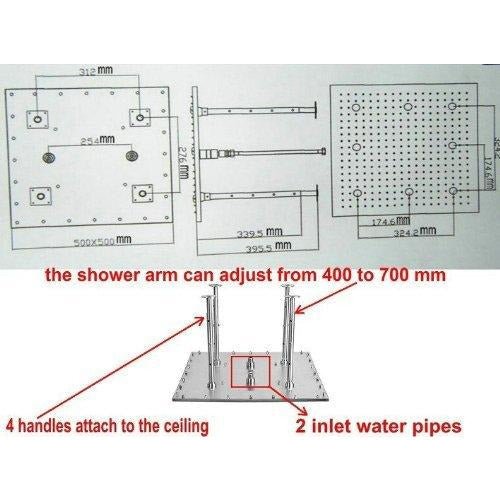 Cascada Square Ceiling Mount Rainfall Shower Head (Include Shower Arm) - Detail View