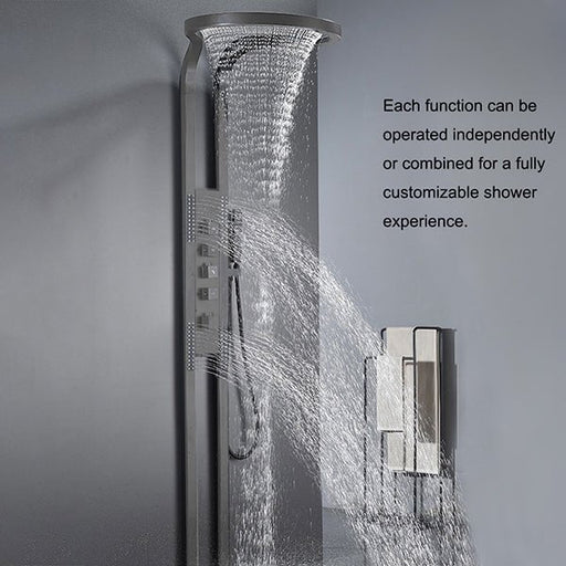 Cascada AquaTech Elite 80” High-Tech Shower Panel with Dual Back Jets - Gun Metal Finish - Side View