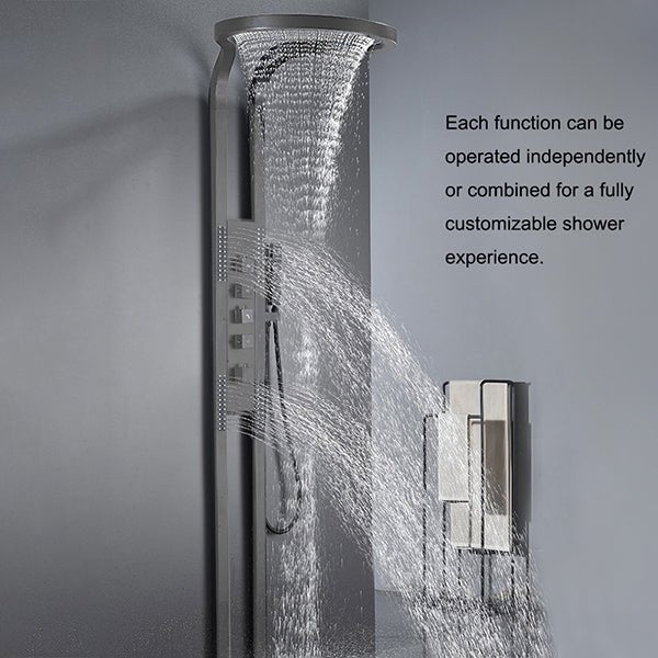 Cascada AquaTech Elite 80” High-Tech Shower Panel with Dual Back Jets - Gun Metal Finish - Side View