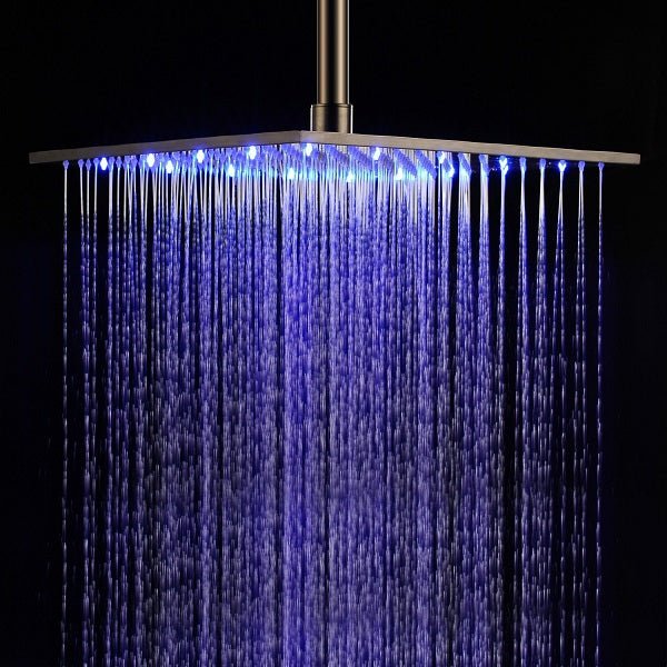 Cascada Tuscany 16” Shower System: LED Rainfall, Massage Jets, Thermostatic Control - Detail View