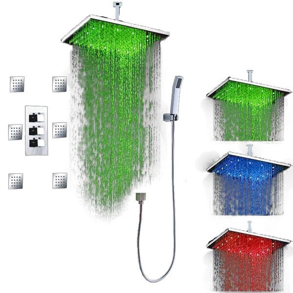 Cascada Tuscany 16” Shower System: LED Rainfall, Massage Jets, Thermostatic Control