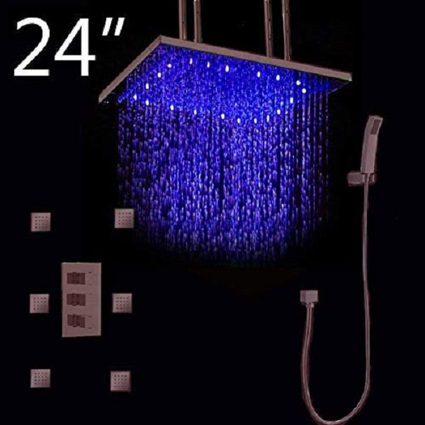 Cascada Tuscany 24" Shower System: Immersive LED Rainfall, Massage, Thermostatic - Dimensions