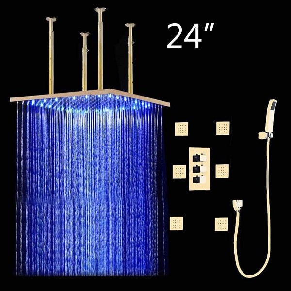 Cascada Tuscany 24" Shower System: Immersive LED Rainfall, Massage, Thermostatic - Features