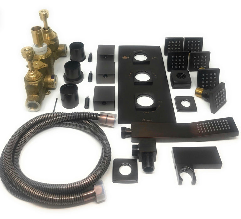 Cascada Tuscany 40" Luxury Bathroom Shower Set with LED Rainfall Head, Thermostatic Control, and 6 Massage Jets - View 12