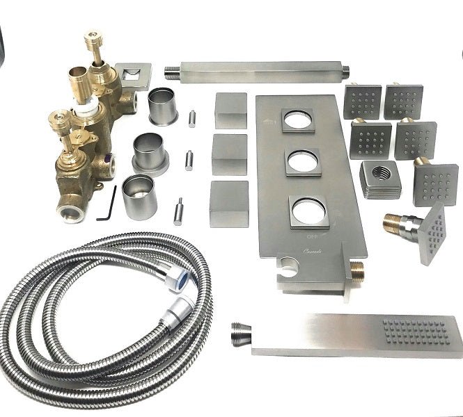 Cascada Tuscany 40" Luxury Bathroom Shower Set with LED Rainfall Head, Thermostatic Control, and 6 Massage Jets - View 11