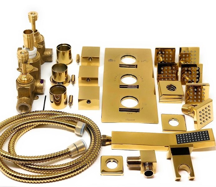 Cascada Tuscany 40" Luxury Bathroom Shower Set with LED Rainfall Head, Thermostatic Control, and 6 Massage Jets - View 9