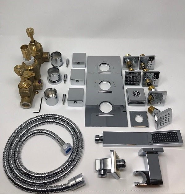 Cascada Tuscany 40" Luxury Bathroom Shower Set with LED Rainfall Head, Thermostatic Control, and 6 Massage Jets - Detail View