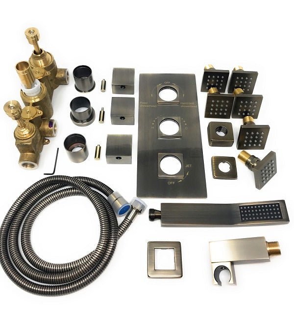 Cascada Tuscany 40" Luxury Bathroom Shower Set with LED Rainfall Head, Thermostatic Control, and 6 Massage Jets - View 10