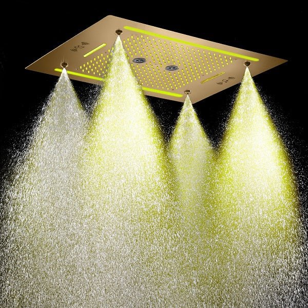 Cascada Venice 23"x31" Brushed Gold Bluetooth LED Showerhead Shower Head - Detail View