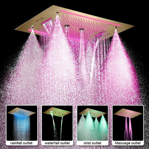 Cascada Venice 23"x31" Brushed Gold Bluetooth LED Showerhead Shower Head - Side View