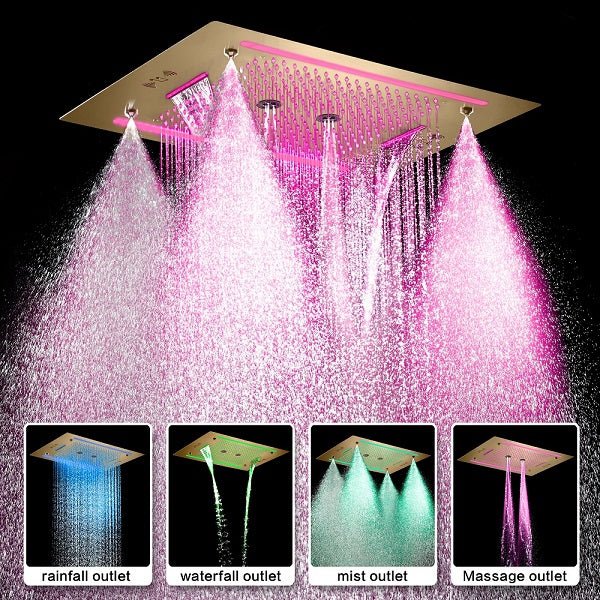 Cascada Venice 23"x31" Brushed Gold Bluetooth LED Showerhead Shower Head - Side View