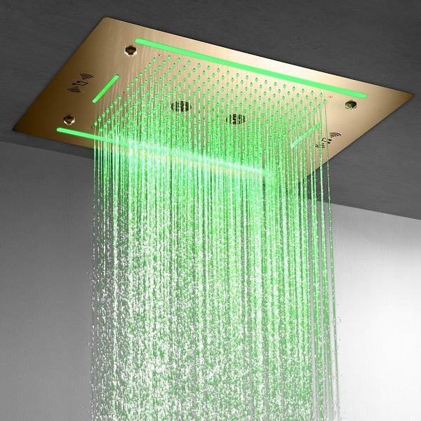 Cascada Venice 23"x31" Brushed Gold Bluetooth LED Showerhead Shower Head - Installation View