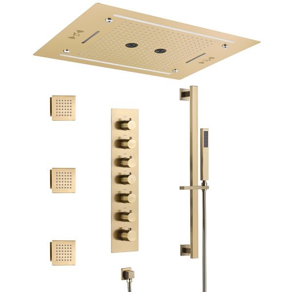 Cascada Venice 23"x31" Brushed Gold Music LED Shower System - View 10