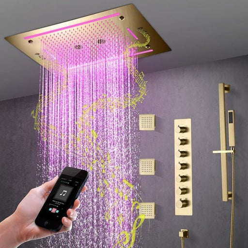 Cascada Venice 23"x31" Brushed Gold Music LED Shower System